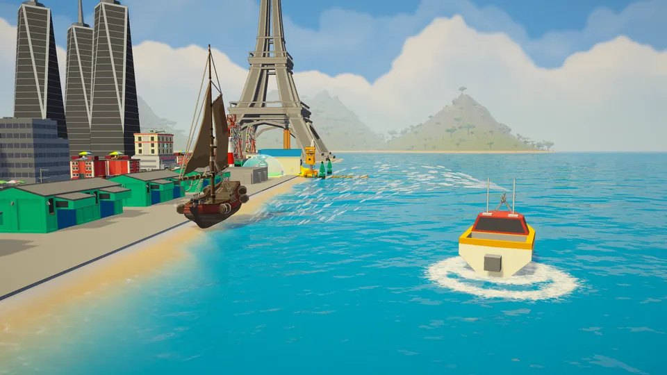 The boat and a pirate ship by the coast
