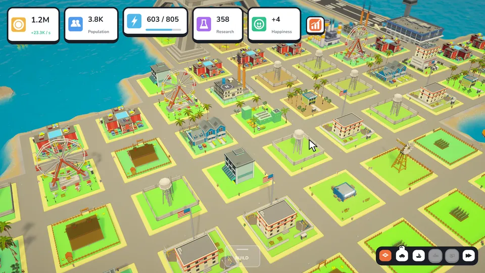 The city with the game's interface